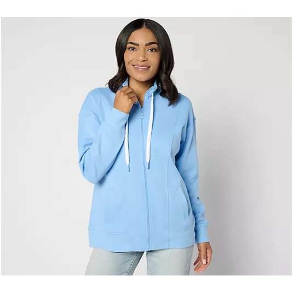 Belle Kim Gravel Perfect Pique Jacket Womens Sz 3X Full Zip Mock Neck Light Blue